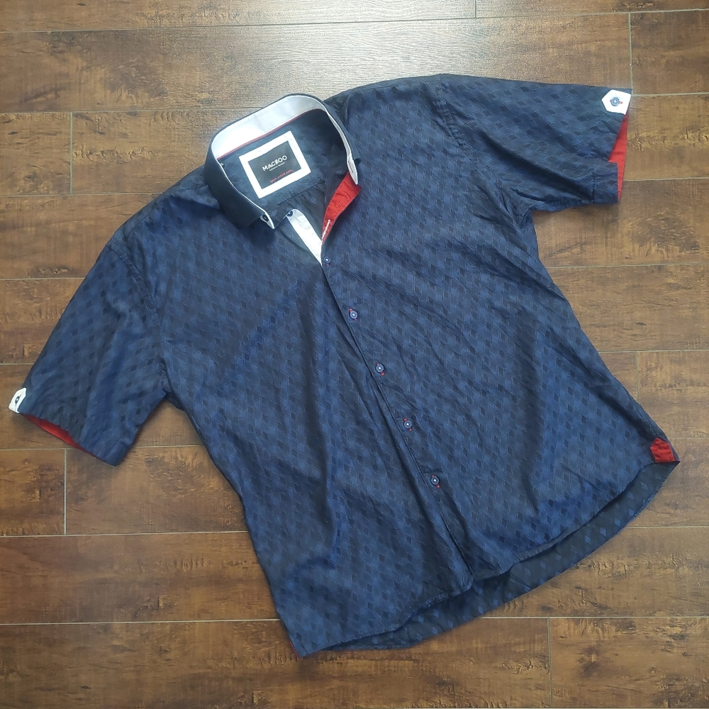 Maceoo Fresh Navy Losange Short Sleeve Shirt Size 6 2XL - Picture 1 of 11